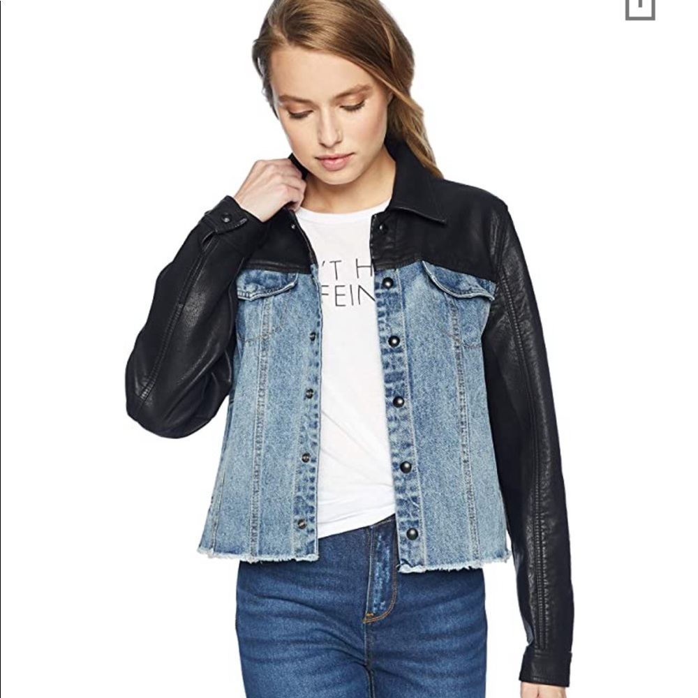 BlankNYC Arachnophobia Faux Leather & Denim Jacket